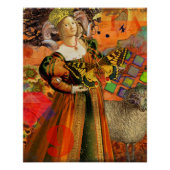 牡羊座オレンジ色の女性：ゴシック様式のラムアンティークアートコラージュ ポスター (正面)