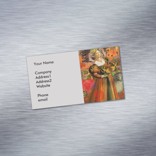 牡羊座オレンジ色の女性:ゴシック様式のラムアンティークアートコラージュ マグネット名刺 (インサイチュ)