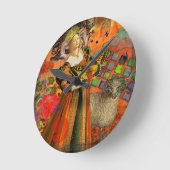 牡羊座オレンジ色の女性：ゴシック様式のラムアンティークアートコラージュ ラウンド壁時計 (傾斜)