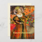 牡羊座オレンジ色の女性:ゴシック様式のラムアンティークアートコラージュ 招待状 (正面/裏面)