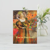 牡羊座オレンジ色の女性:ゴシック様式のラムアンティークアートコラージュ 招待状 (スタンド正面)