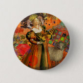 牡羊座オレンジ色の女性：ゴシック様式のラムアンティークアートコラージュ 缶バッジ (正面)