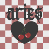 牡羊座ゴシックエステティック市松模様にさくらんぼアート シール (正面)