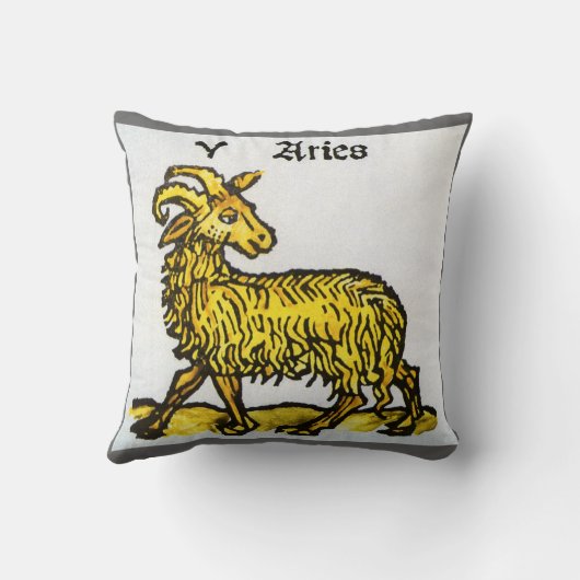 牡羊座ゴールデンラム、〔占星術の〕十二宮図のヴィンテージシンボルや象徴 クッション (裏面)