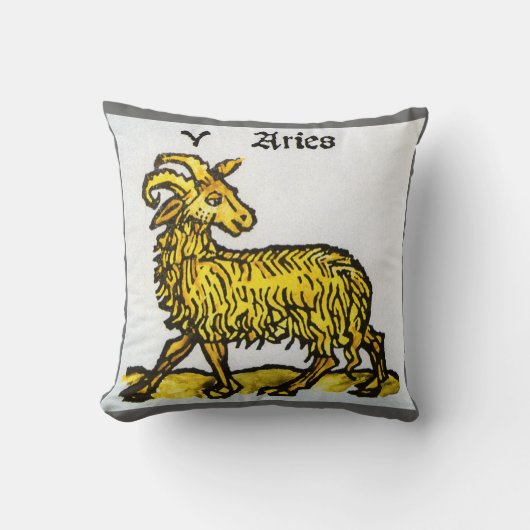 牡羊座ゴールデンラム、〔占星術の〕十二宮図のヴィンテージシンボルや象徴 クッション (正面)