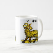 牡羊座ゴールデンラム、〔占星術の〕十二宮図のヴィンテージシンボルや象徴 コーヒーマグカップ (正面右)