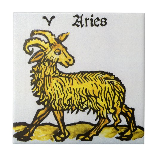 牡羊座ゴールデンラム、〔占星術の〕十二宮図のヴィンテージシンボルや象徴 タイル (正面)