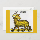 牡羊座ゴールデンラム、〔占星術の〕十二宮図のヴィンテージシンボルや象徴 ポストカード (正面/裏面)