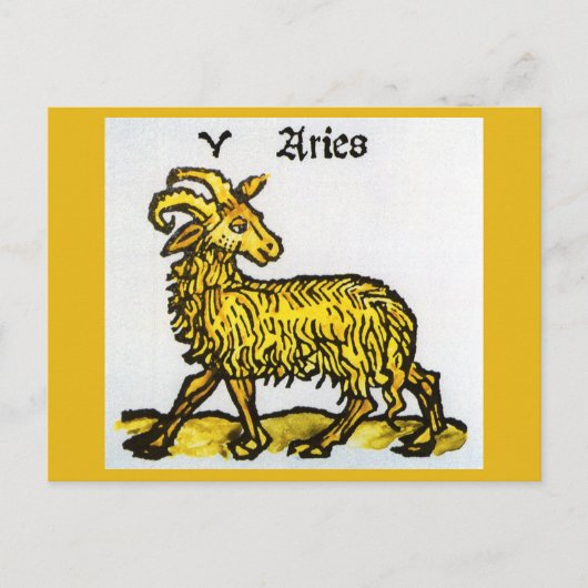 牡羊座ゴールデンラム、〔占星術の〕十二宮図のヴィンテージシンボルや象徴 ポストカード (正面)