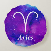 牡羊座シンボルパープルブルー宇宙星雲 ラウンドクッション (裏面)