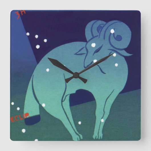 牡羊座ラム星座、ヴィンテージ〔占星術の〕十二宮図占星術 スクエア壁時計 (正面)