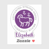 牡羊座ラム〔占星術の〕十二宮図星印の特徴パープルステッカー シール (シート)