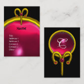 牡羊座ルビーモノグラム明るい黄色の黒の赤いピンク 名刺 (正面/裏面)