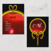 牡羊座ルビーモノグラム明るい黄色の黒の赤 名刺 (正面/裏面)