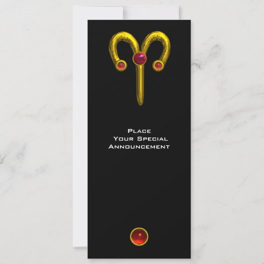 牡羊座ルビーモノグラム、明るい黄色の黒の赤 招待状 (裏面)