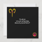 牡羊座ルビー円、明るい黄色の赤いオレンジ色の黒 招待状 (裏面)