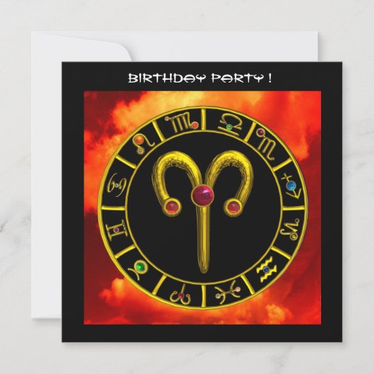 牡羊座ルビー円、明るい黄色の赤いオレンジ色の黒 招待状 (正面)