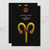 牡羊座ルビー、明るい黄色の黒の赤 招待状 (正面/裏面)