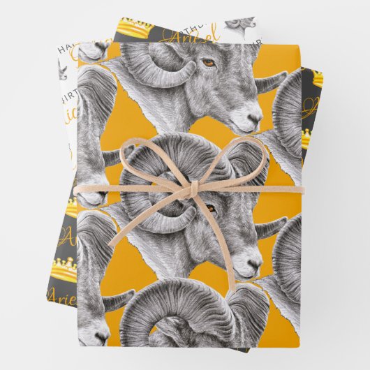 牡羊座誕生日〔占星術の〕十二宮図ビグーンラムアニマルアートクラウン ラッピングペーパーシート (インサイチュ)