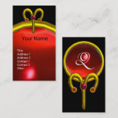 牡羊座金ゴールド〔占星術の〕十二宮図ジュエルレッドルビーモノグラムブラック 名刺 (正面/裏面)