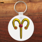 牡羊座金ゴールド〔占星術の〕十二宮図誕生日ジュエルホワイト キーホルダー (正面)