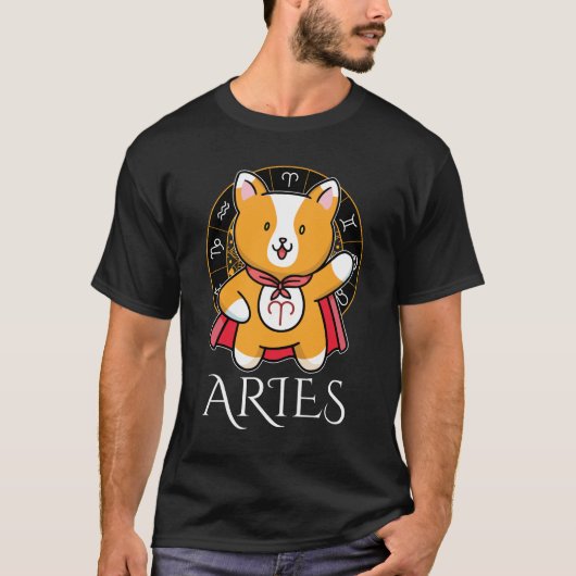 牡羊座 ゾディアック メンズ ブラック Tシャツ (正面)