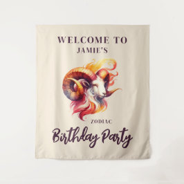 牡羊座〔占星術の〕十二宮図をテーマにした誕生日パーティーウェルカムサイン タペストリー