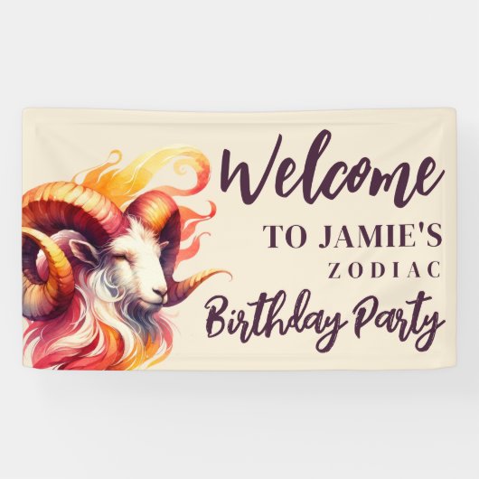 牡羊座〔占星術の〕十二宮図をテーマにした誕生日パーティーウェルカムサイン 横断幕 (横)