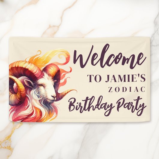 牡羊座〔占星術の〕十二宮図をテーマにした誕生日パーティーウェルカムサイン 横断幕