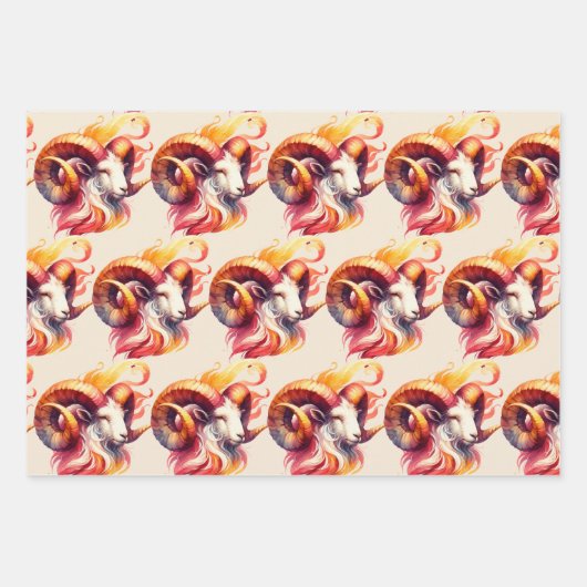 牡羊座〔占星術の〕十二宮図をテーマにした誕生日パーティー ラッピングペーパーシート (正面)