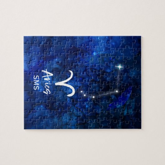 牡羊座〔占星術の〕十二宮図コンステレーションブルー銀河系モノグラム ジグソーパズル (横)