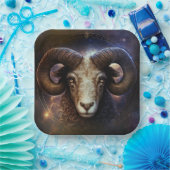 牡羊座〔占星術の〕十二宮図サインウォーター色デザイン ペーパープレート (パーティー)