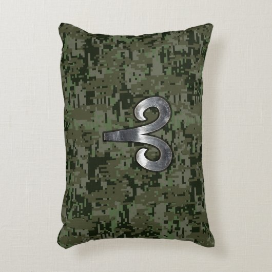 牡羊座〔占星術の〕十二宮図サインオンウッドランドグリーンデジタル迷彩柄 アクセントクッション (正面(垂直))
