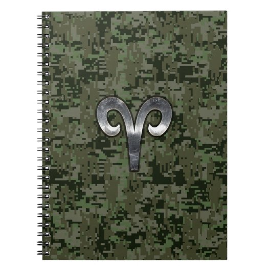 牡羊座〔占星術の〕十二宮図サインオンウッドランドグリーンデジタル迷彩柄 ノートブック (正面)