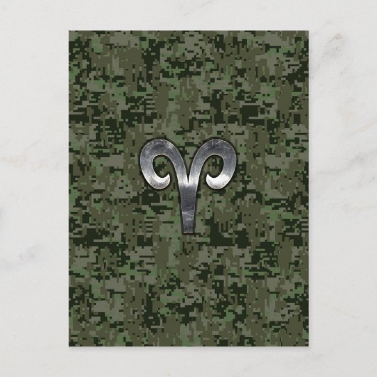 牡羊座〔占星術の〕十二宮図サインオンウッドランドグリーンデジタル迷彩柄 ポストカード (正面)
