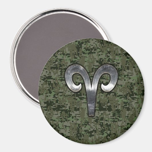 牡羊座〔占星術の〕十二宮図サインオンウッドランドグリーンデジタル迷彩柄 マグネット (正面/裏面)