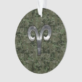 牡羊座〔占星術の〕十二宮図サインオンウッドランドスタイルデジタル迷彩柄 オーナメント (正面)