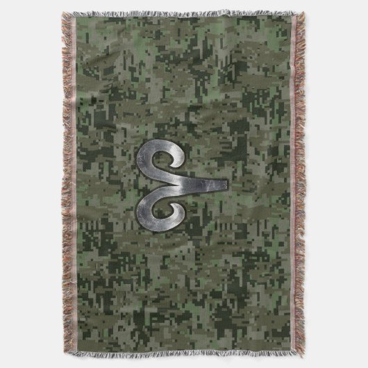 牡羊座〔占星術の〕十二宮図サインオンウッドランドスタイルデジタル迷彩柄 スローブランケット (正面縦)