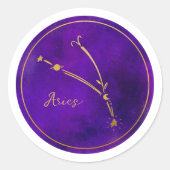 牡羊座〔占星術の〕十二宮図サインゴールドフォイル星座 ラウンドシール (正面)