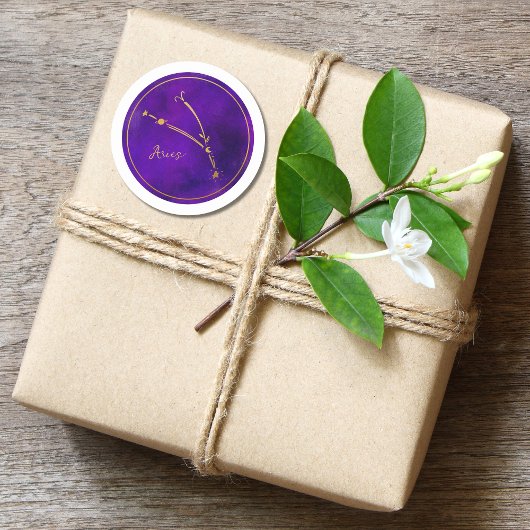 牡羊座〔占星術の〕十二宮図サインゴールドフォイル星座 ラウンドシール