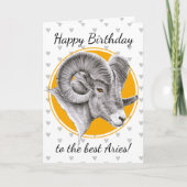 牡羊座〔占星術の〕十二宮図サインビーゴンラムアニマルアート誕生日 カード (正面)