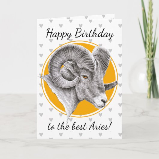 牡羊座〔占星術の〕十二宮図サインビーゴンラムアニマルアート誕生日 カード (正面)
