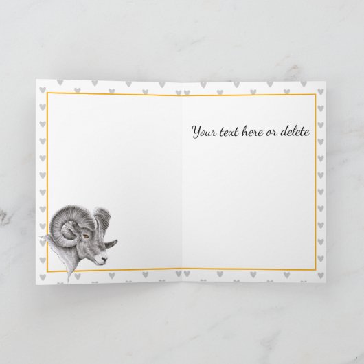 牡羊座〔占星術の〕十二宮図サインビーゴンラムアニマルアート誕生日 カード (内部)