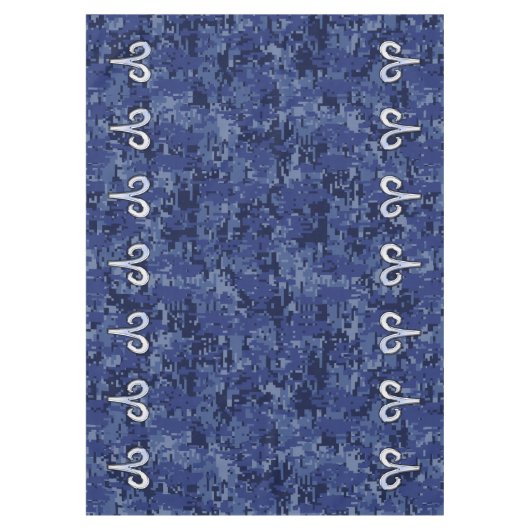 牡羊座〔占星術の〕十二宮図サインブルーデジタルカモフラージュ テーブルクロス (正面)