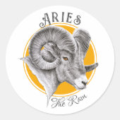 牡羊座〔占星術の〕十二宮図サイン星占いブグロンラム動物アート ラウンドシール (正面)