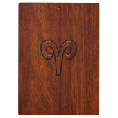 牡羊座〔占星術の〕十二宮図シンボルブラウンマホガニー様プリント クリップボード (裏面)