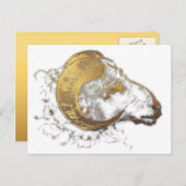 牡羊座〔占星術の〕十二宮図ラム中国の年ゴールデンホーンPostC ポストカード (正面/裏面)