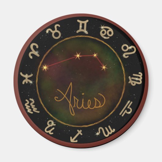 牡羊座〔占星術の〕十二宮図星座円磁石 マグネット (正面)