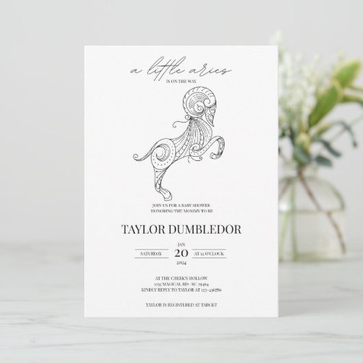 牡羊座〔占星術の〕十二宮図星状星占い赤ちゃんシャワー 招待状 (スタンド正面)