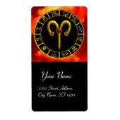 牡羊座〔占星術の〕十二宮図誕生日ジュエルレッドルビー金ゴールド ラベル (正面)